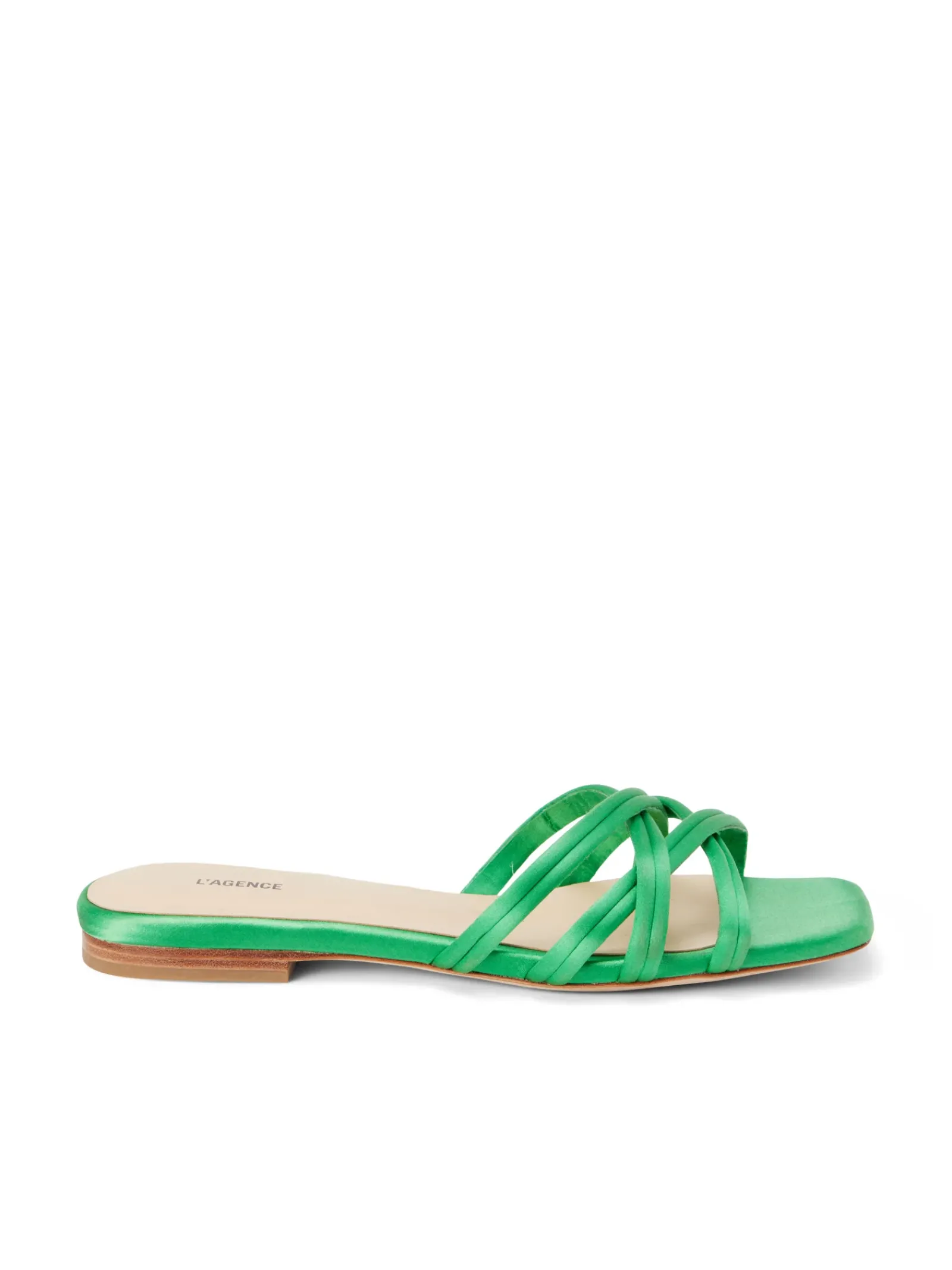 L'AGENCE Spring Collection|Sandals & Wedges|Abelle Satin Flat Sandal Amazon Green Satin