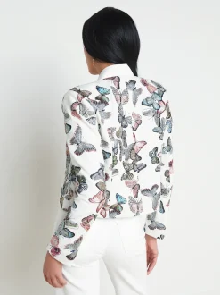 L'AGENCE Back in Stock|Print Edition|Ace Embroidered Jacket Ivory Multi Butterfly Embroidery
