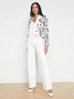 L'AGENCE Back in Stock|Print Edition|Ace Embroidered Jacket Ivory Multi Butterfly Embroidery