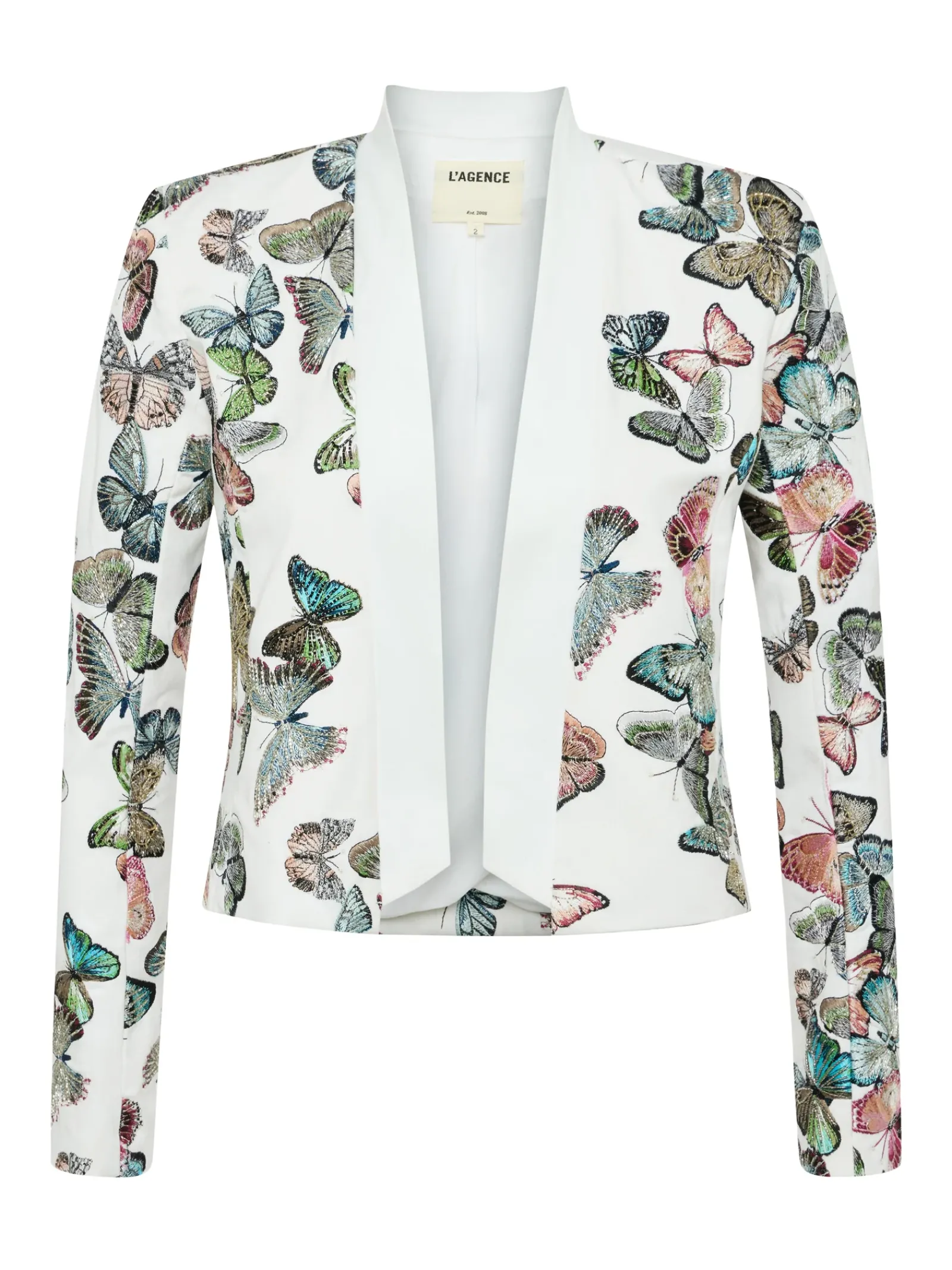 L'AGENCE Back in Stock|Print Edition|Ace Embroidered Jacket Ivory Multi Butterfly Embroidery