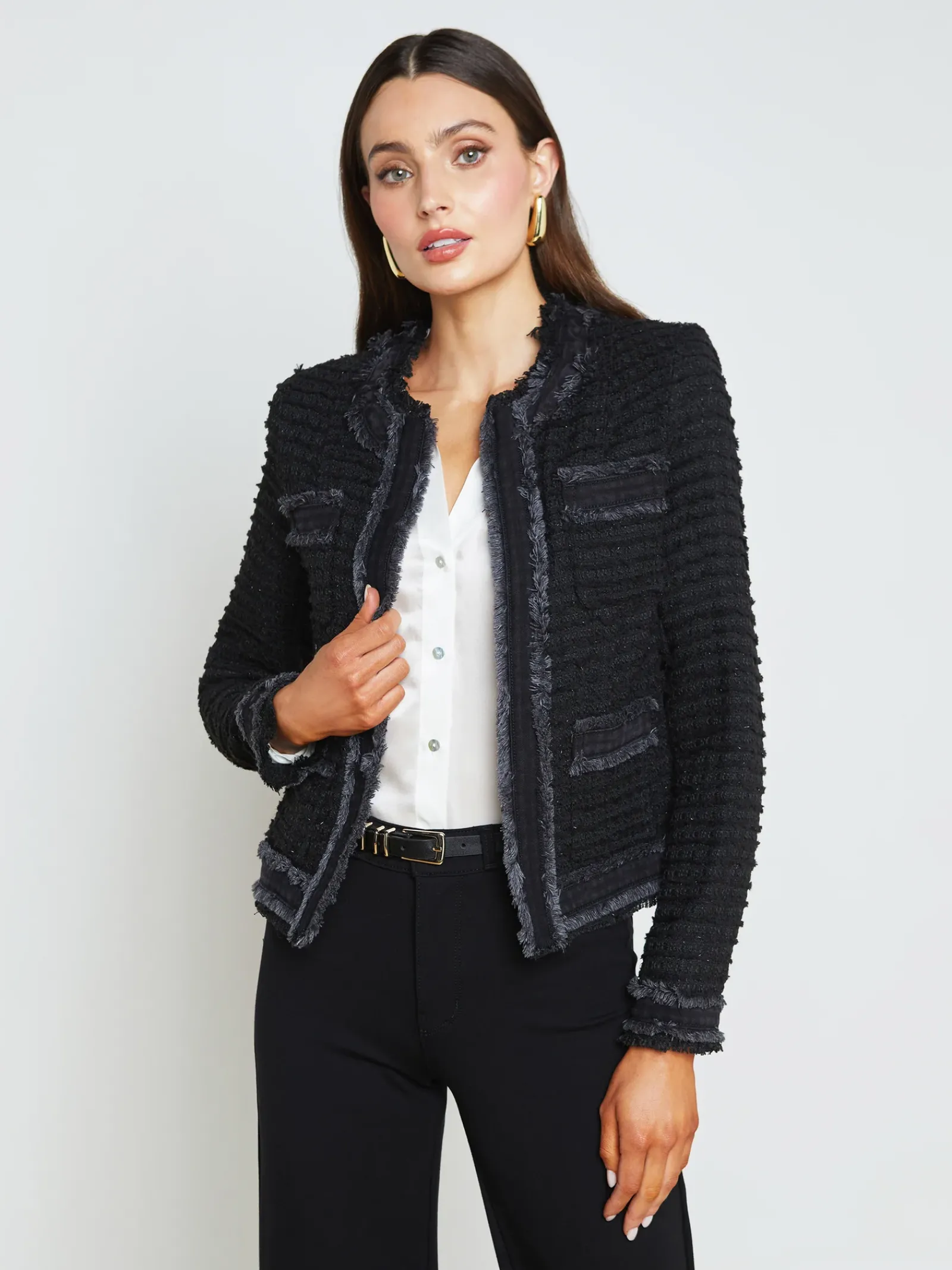 L'AGENCE All Things Black|Blazers & Jackets|Agnes Tweed Denim Jacket Black/Washed Black