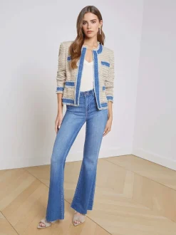 L'AGENCE Back in Stock|Denim Jackets|Agnes Tweed Denim Jacket Oxford Tan/Pomona