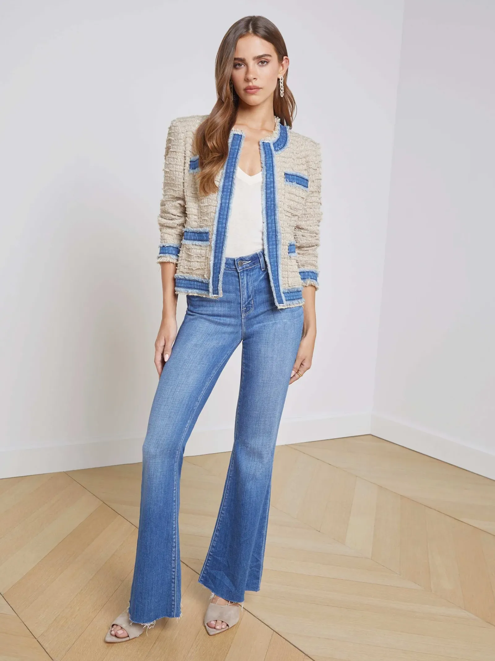 L'AGENCE Back in Stock|Denim Jackets|Agnes Tweed Denim Jacket Oxford Tan/Pomona