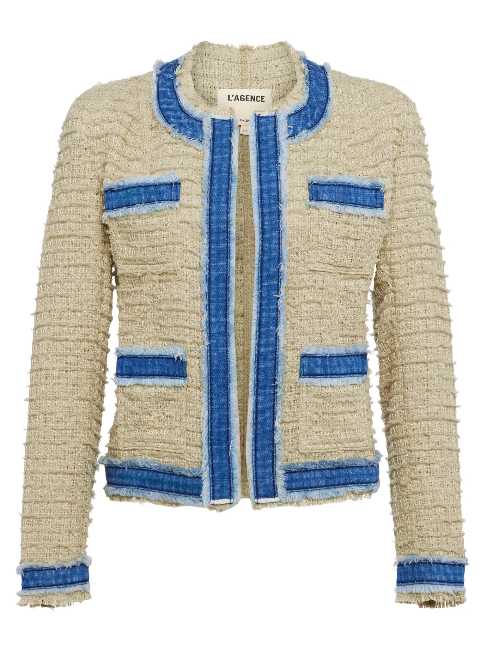 L'AGENCE Back in Stock|Denim Jackets|Agnes Tweed Denim Jacket Oxford Tan/Pomona