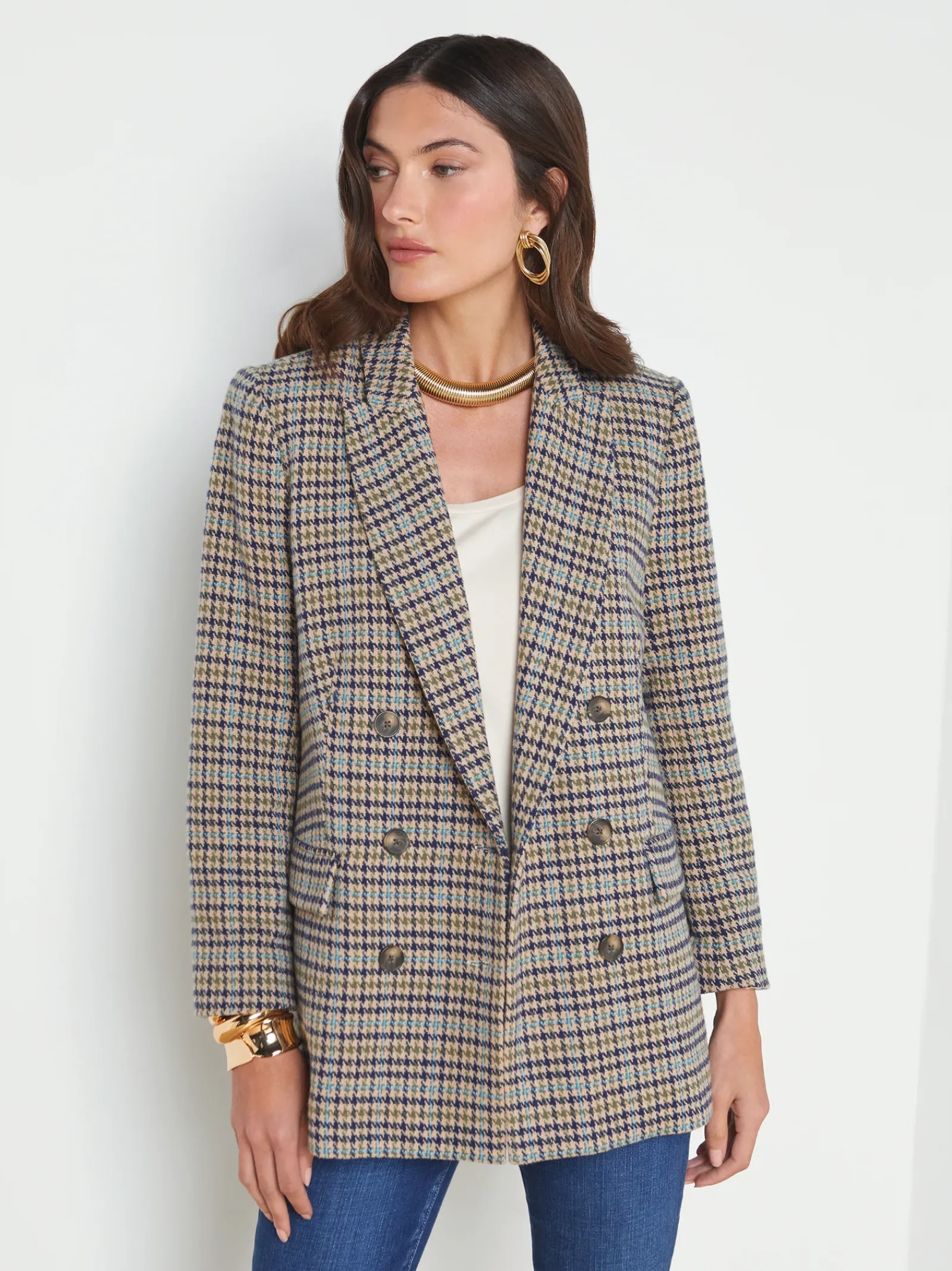 L'AGENCE Spring Collection|Blazers & Jackets|Aimee Oversized Boyfriend Blazer Almond Multi Houndstooth