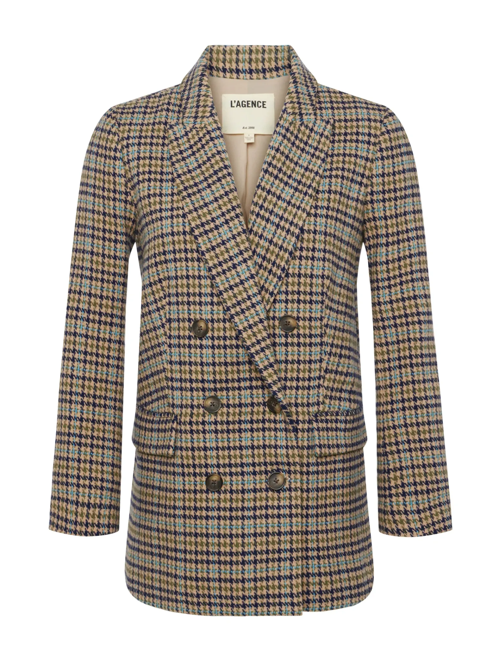 L'AGENCE Spring Collection|Blazers & Jackets|Aimee Oversized Boyfriend Blazer Almond Multi Houndstooth