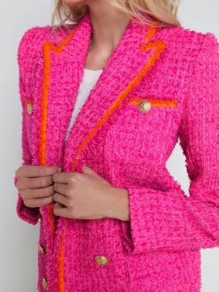 L'AGENCE Spring Collection|Best Sellers|Alectra Textured Tweed Jacket Rhodamine/Glow Orange