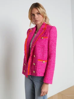 L'AGENCE Spring Collection|Best Sellers|Alectra Textured Tweed Jacket Rhodamine/Glow Orange