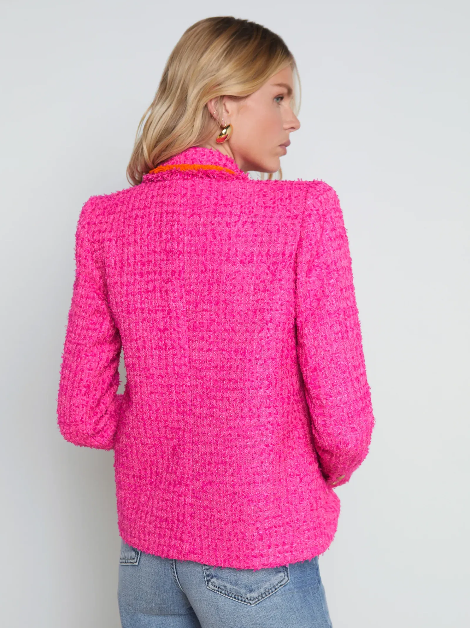 L'AGENCE Spring Collection|Best Sellers|Alectra Textured Tweed Jacket Rhodamine/Glow Orange