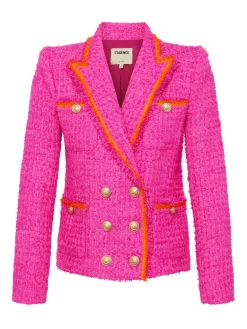 L'AGENCE Spring Collection|Best Sellers|Alectra Textured Tweed Jacket Rhodamine/Glow Orange