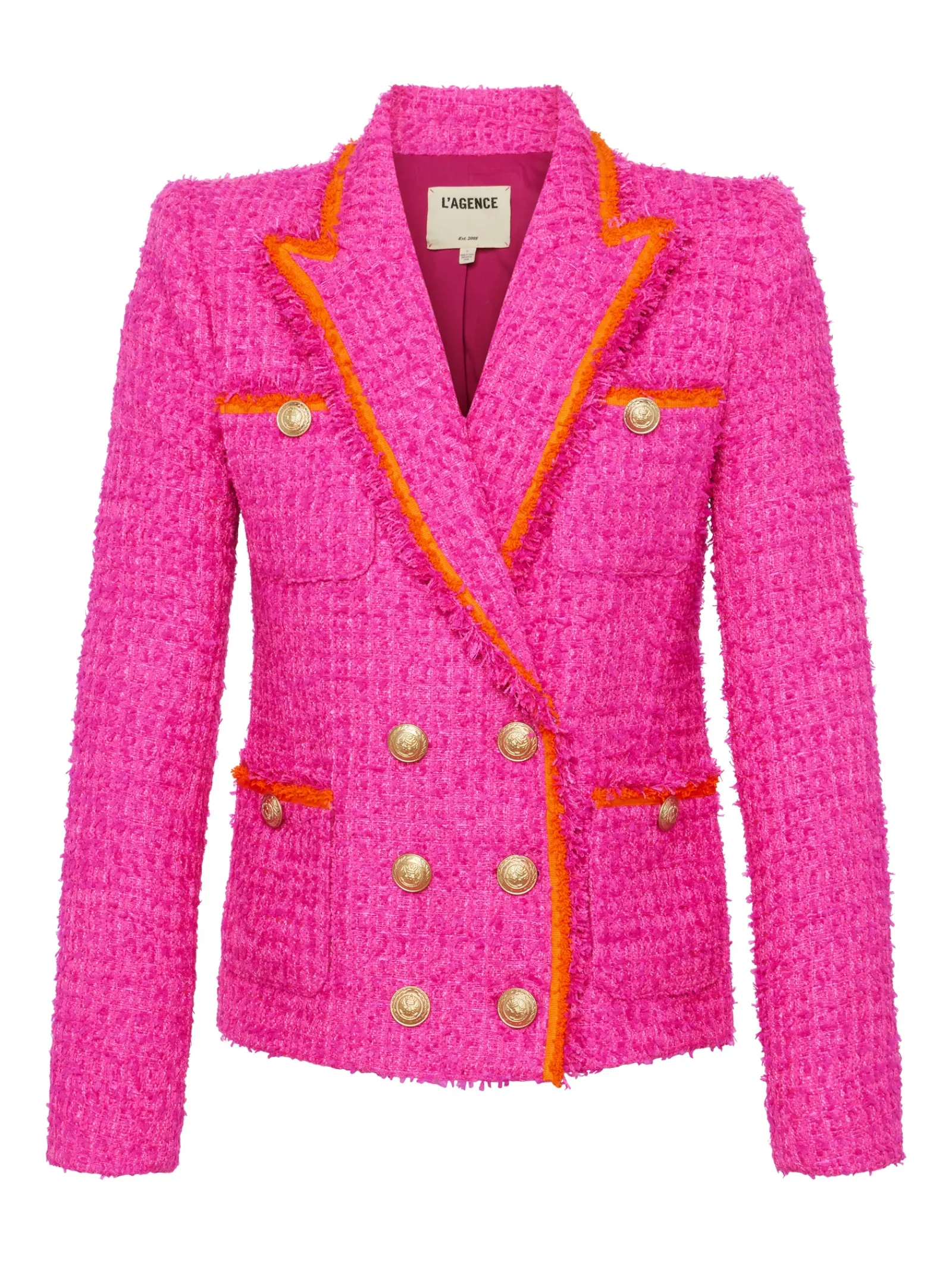 L'AGENCE Spring Collection|Best Sellers|Alectra Textured Tweed Jacket Rhodamine/Glow Orange