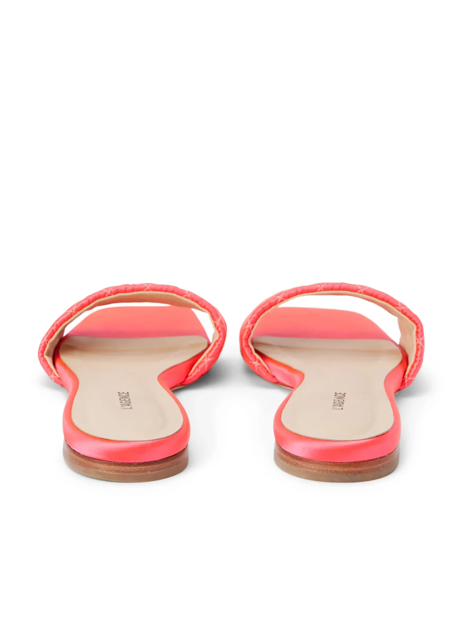 L'AGENCE Spring Collection|Sandals & Wedges|Aloise Satin Slide Sandal Neon Coral Satin