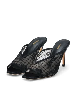 L'AGENCE All Things Black|Amelie Open Toe Mule Black Lace/Satin