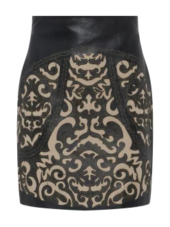 L'AGENCE Spring Collection|Leather|Amour Leather Skirt Black/Khaki Leather Laser Cut