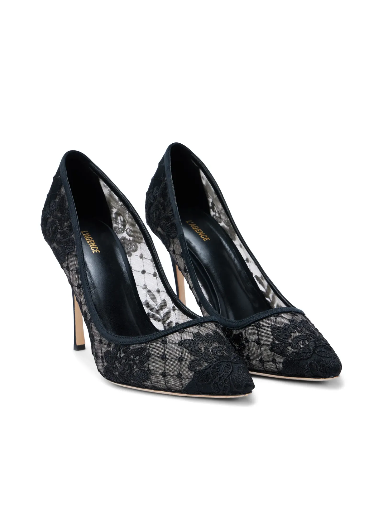 L'AGENCE Resort Collection|All Things Black|Anais Lace Pump Black Lace/Satin