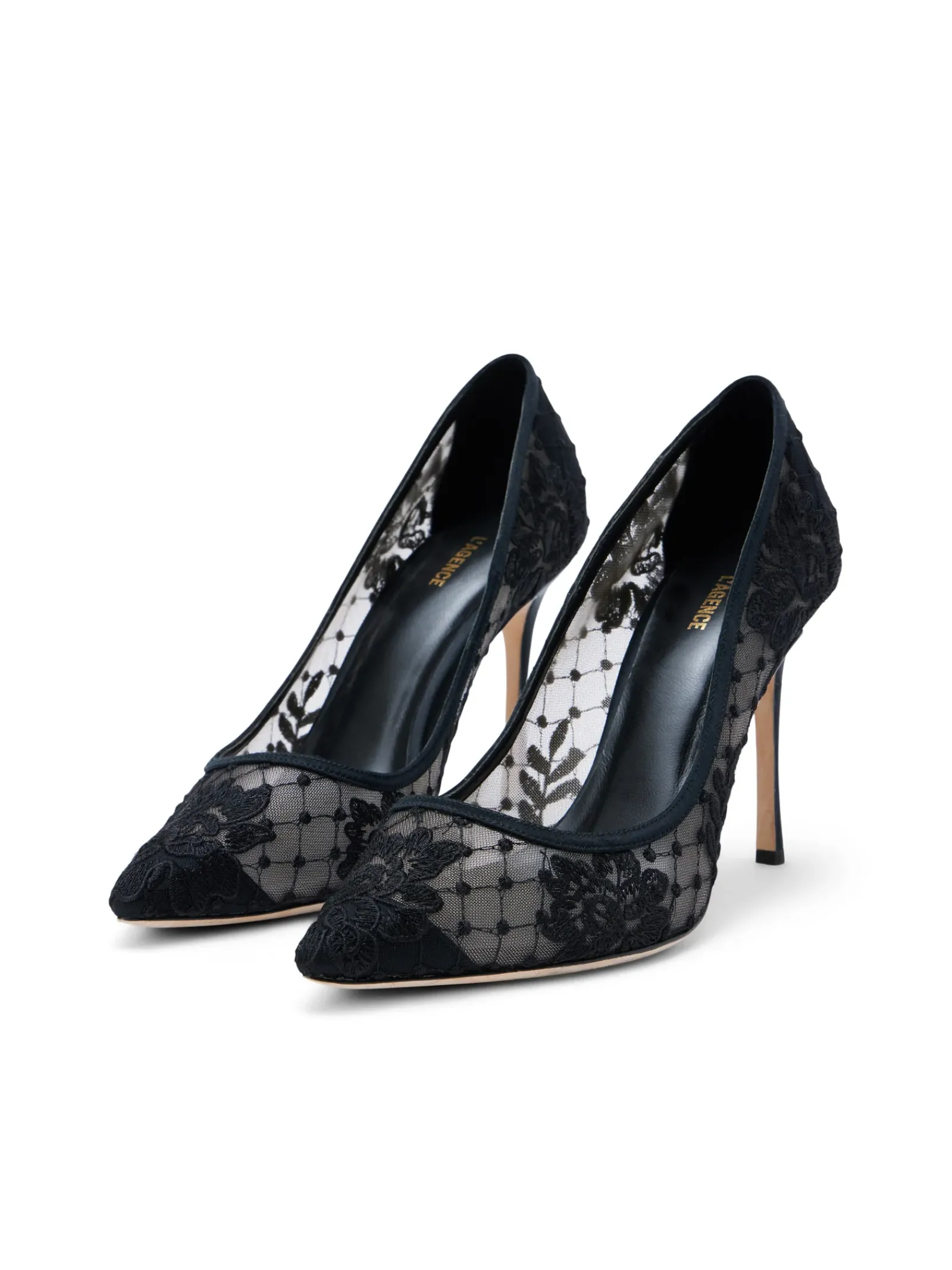 L'AGENCE Resort Collection|All Things Black|Anais Lace Pump Black Lace/Satin