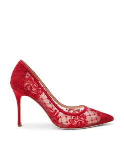 L'AGENCE Heels & Pumps|Anais Lace Pump Red Lace/Suede