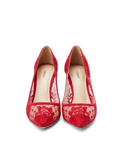 L'AGENCE Heels & Pumps|Anais Lace Pump Red Lace/Suede