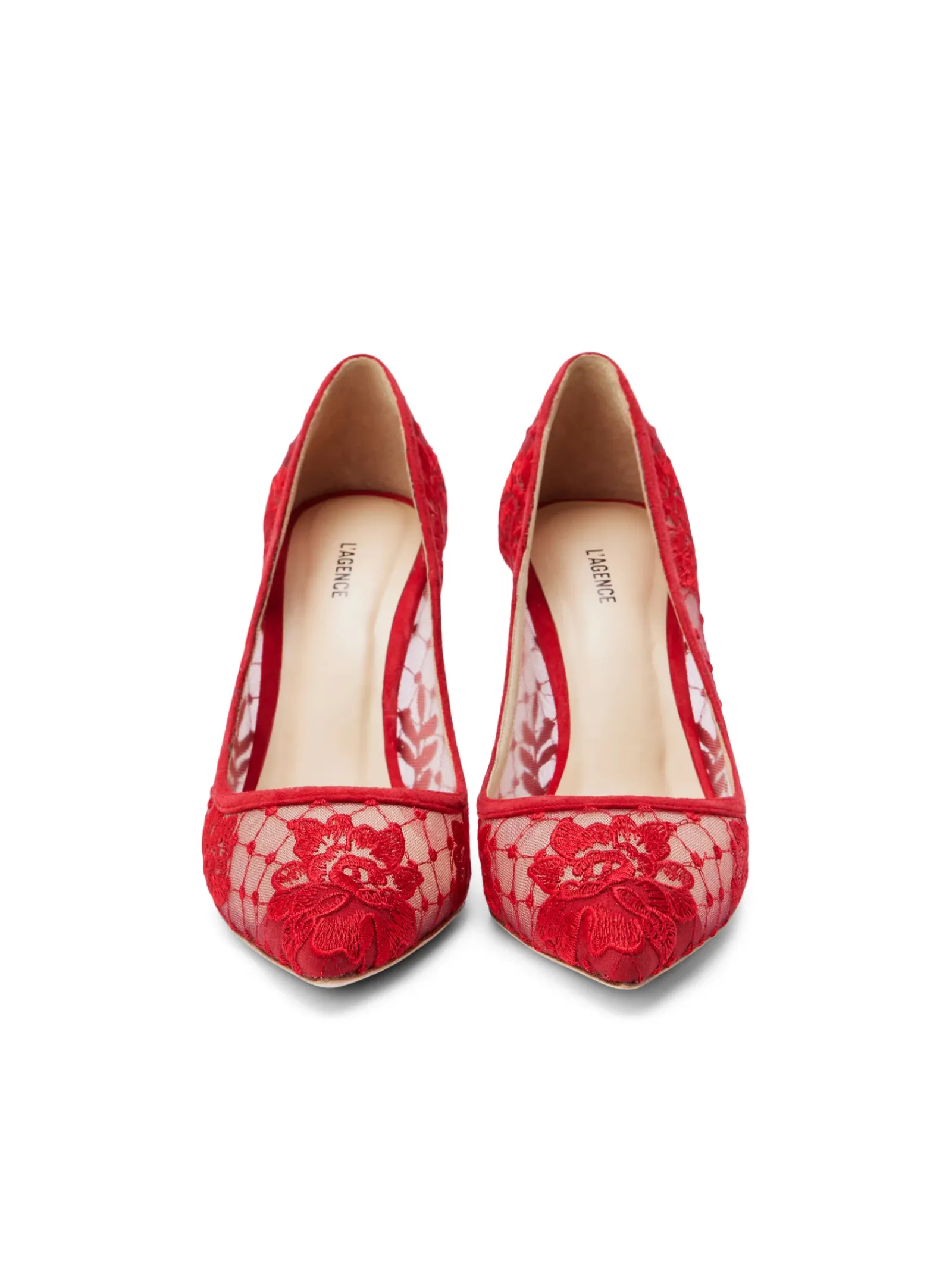 L'AGENCE Heels & Pumps|Anais Lace Pump Red Lace/Suede
