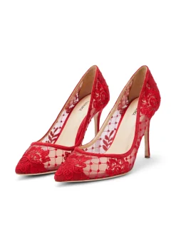 L'AGENCE Heels & Pumps|Anais Lace Pump Red Lace/Suede