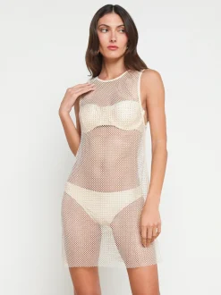 L'AGENCE Spring Collection|Swimwear|Angela Mesh Cover-Up Dress Champagne