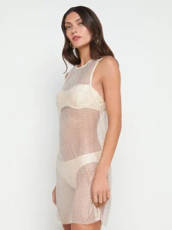 L'AGENCE Spring Collection|Swimwear|Angela Mesh Cover-Up Dress Champagne