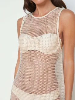 L'AGENCE Spring Collection|Swimwear|Angela Mesh Cover-Up Dress Champagne