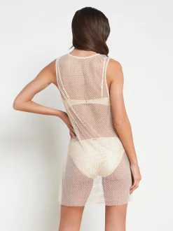 L'AGENCE Spring Collection|Swimwear|Angela Mesh Cover-Up Dress Champagne