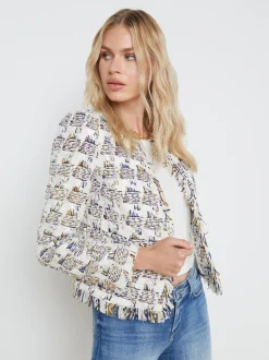 L'AGENCE Resort Collection|Maternity|Angelina Tweed Blazer Ivory Multi Tweed Plaid