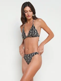 L'AGENCE Spring Collection|Swimwear|Annabelle Triangle Bikini Top Black/Gold Chain