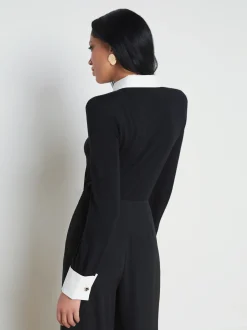 L'AGENCE All Things Black|Spring Collection|April Cufflink Detail Pullover Black/White