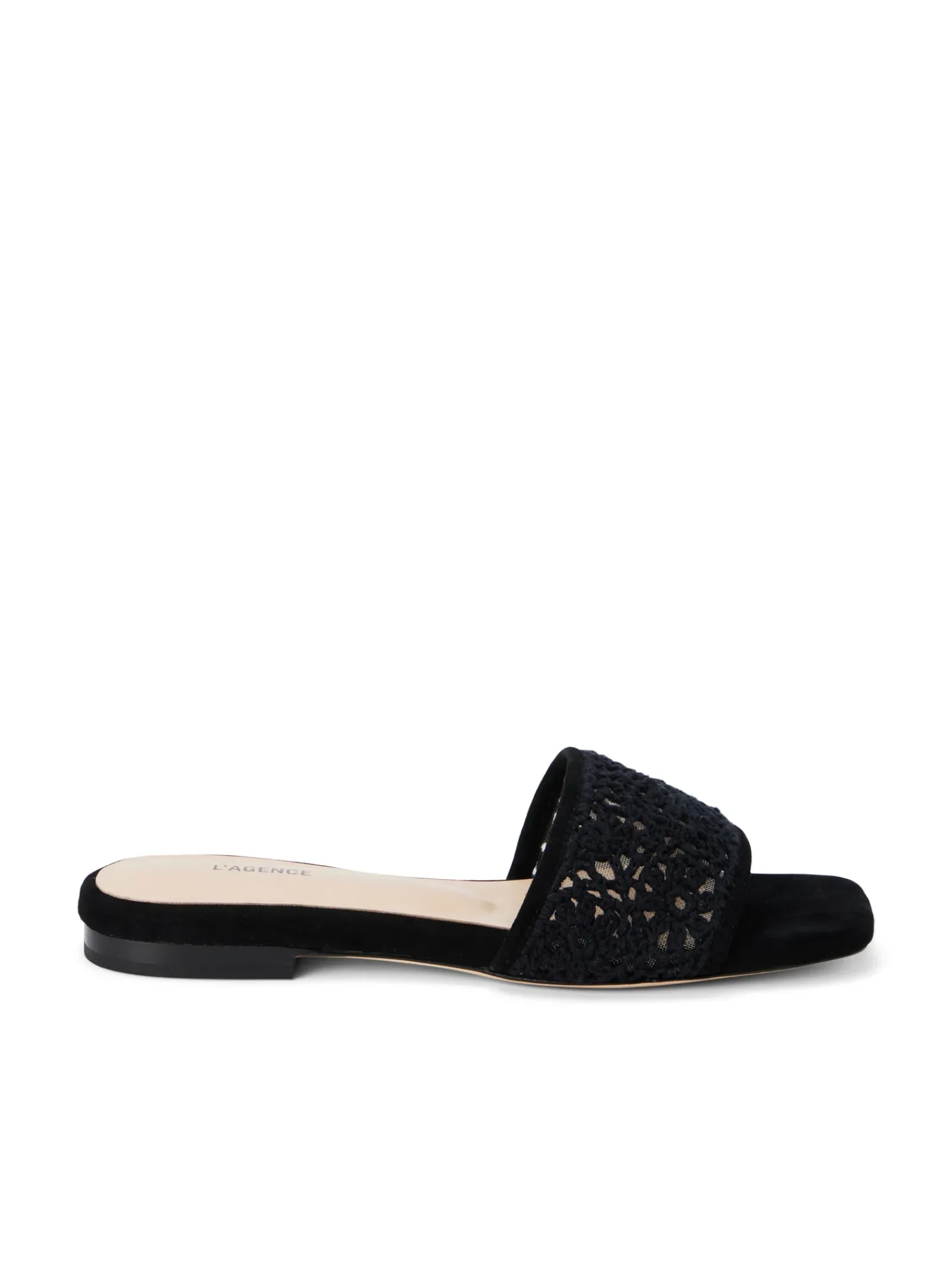 L'AGENCE Spring Collection|Sandals & Wedges|Armelle Crochet Slide Sandal Black Crochet