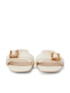 L'AGENCE Spring '24 Catalog|Sandals & Wedges|Aurelie Buckle Slide Sandal Ecru Leather