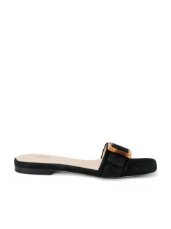 L'AGENCE Spring Collection|Sandals & Wedges|Aurelie Buckle Slide Sandal Black Nubuck