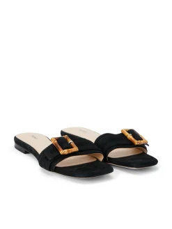 L'AGENCE Spring Collection|Sandals & Wedges|Aurelie Buckle Slide Sandal Black Nubuck