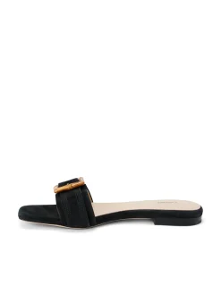 L'AGENCE Spring Collection|Sandals & Wedges|Aurelie Buckle Slide Sandal Black Nubuck