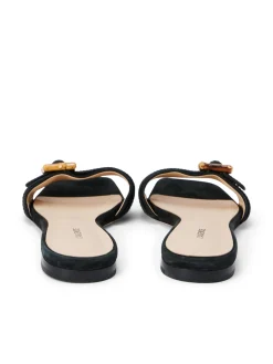 L'AGENCE Spring Collection|Sandals & Wedges|Aurelie Buckle Slide Sandal Black Nubuck