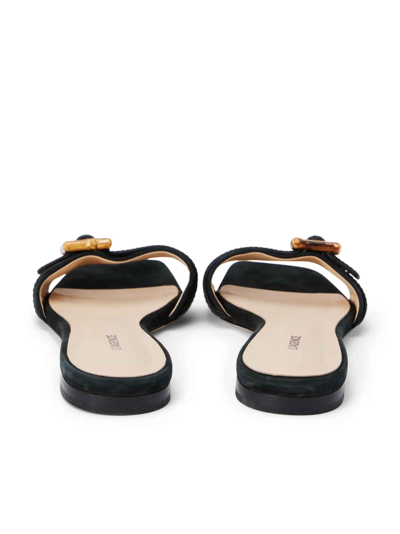 L'AGENCE Spring Collection|Sandals & Wedges|Aurelie Buckle Slide Sandal Black Nubuck