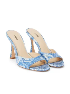 L'AGENCE Mules|Heels & Pumps|Avery Satin Peep-Toe Mule Blue Ivory Paisley Satin