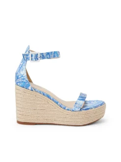 L'AGENCE Spring '24 Catalog|Heels & Pumps|Avice Wedge Espadrille Blue Ivory Paisley Satin