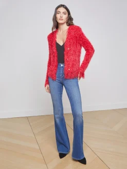 L'AGENCE Online Exclusives|Knitwear|Azure Fringe Cardigan Blazer Red