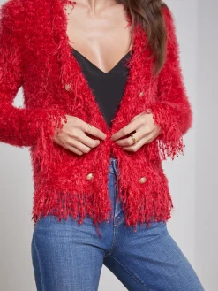 L'AGENCE Online Exclusives|Knitwear|Azure Fringe Cardigan Blazer Red