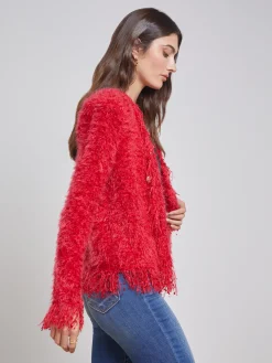 L'AGENCE Online Exclusives|Knitwear|Azure Fringe Cardigan Blazer Red