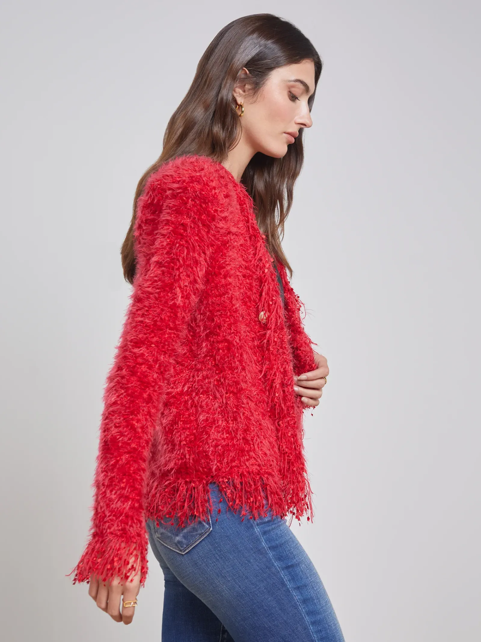 L'AGENCE Online Exclusives|Knitwear|Azure Fringe Cardigan Blazer Red