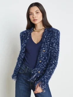 L'AGENCE Online Exclusives|Knitwear|Azure Fringe Cardigan Blazer Midnight Multi