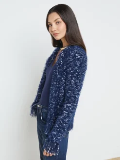L'AGENCE Online Exclusives|Knitwear|Azure Fringe Cardigan Blazer Midnight Multi