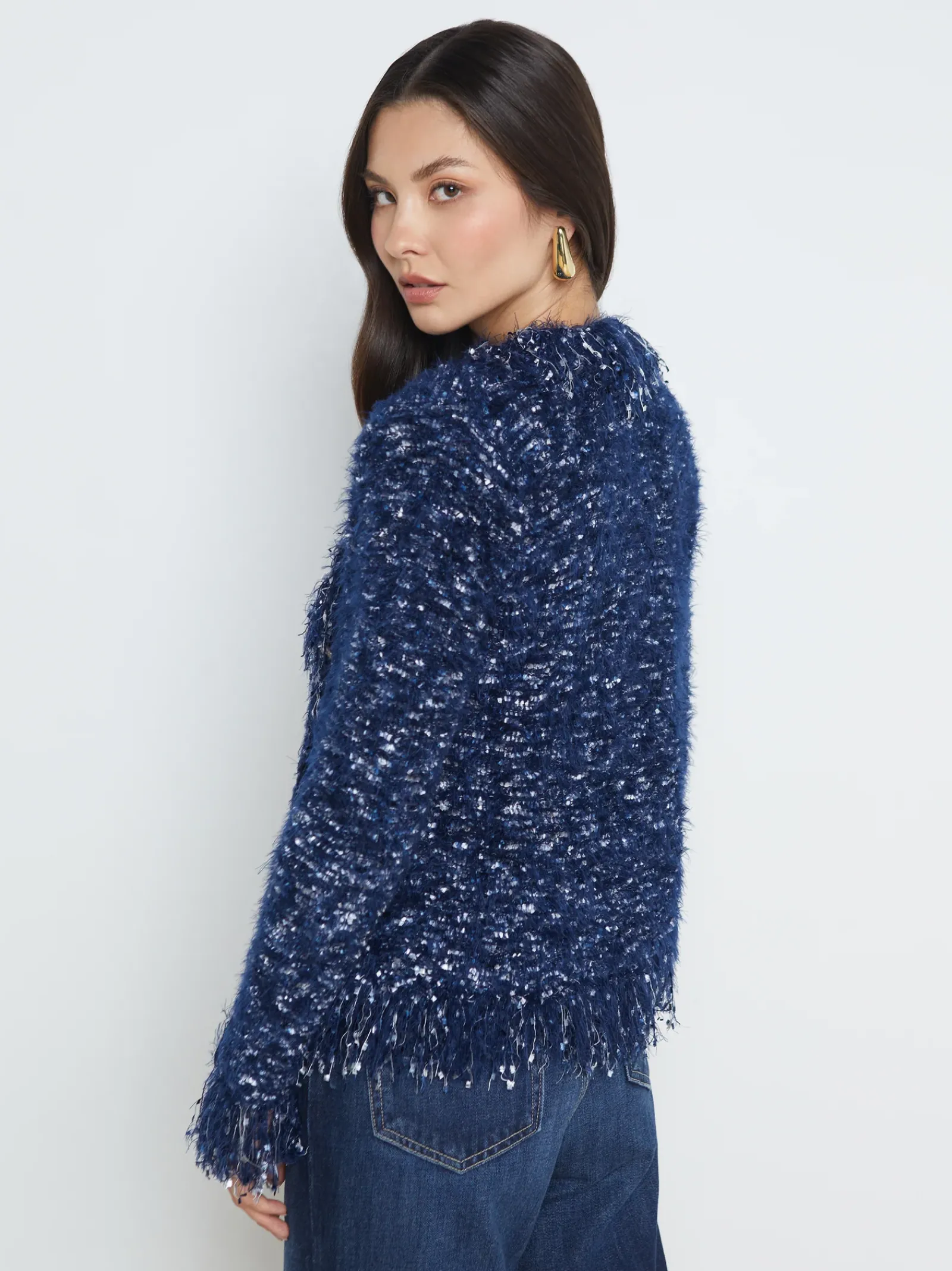 L'AGENCE Online Exclusives|Knitwear|Azure Fringe Cardigan Blazer Midnight Multi