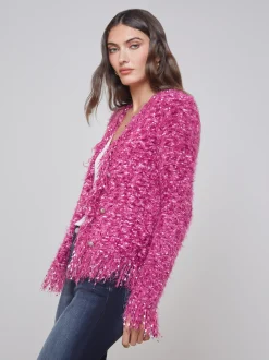 L'AGENCE Online Exclusives|Knitwear|Azure Fringe Cardigan Blazer Pink
