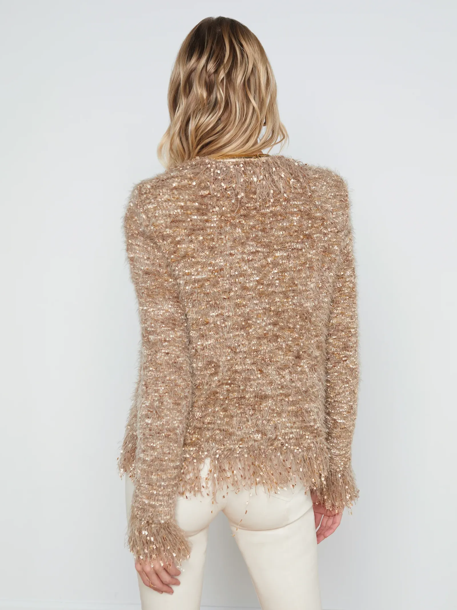 L'AGENCE Back in Stock|Spring Collection|Azure Fringe Cardigan Blazer Tan Multi