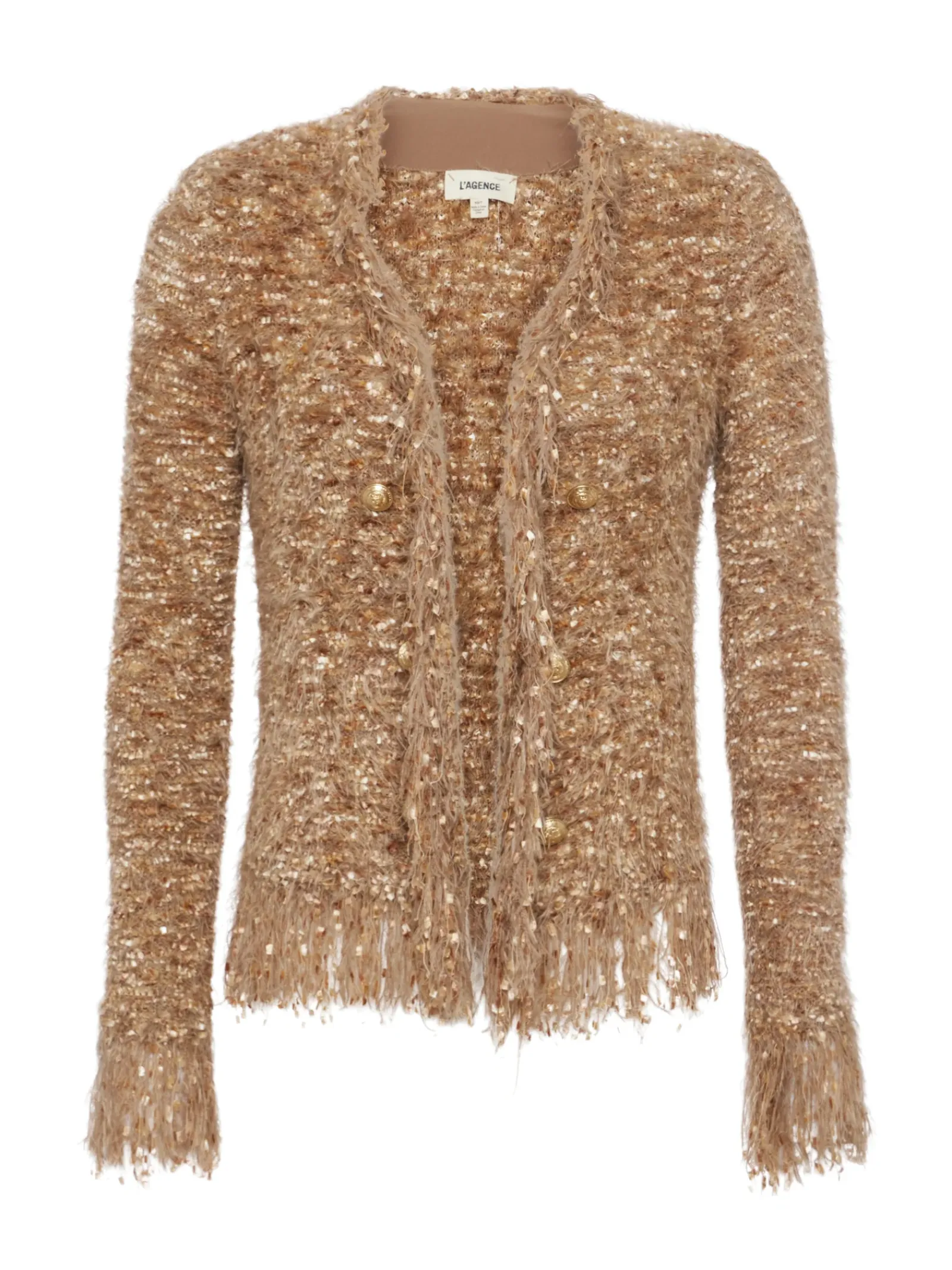 L'AGENCE Back in Stock|Spring Collection|Azure Fringe Cardigan Blazer Tan Multi